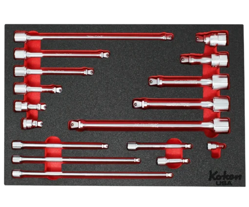 Ko-ken KO-1046-00-RD  Wobble-Fix Extension Set in Foam 1/4" 3/8" and 1/2" drive - Image 4