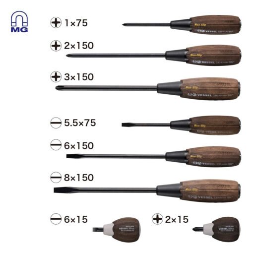 Vessel 3308EVA    8pc non-slip, tang-thru wood/composite grip screwdriver set - Image 4