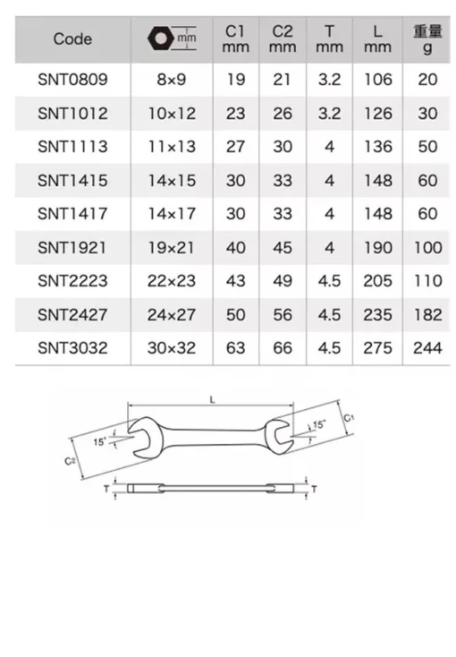ASAHI SNT0800 ULTRA THIN SPANNER OPEN END WRENCH SET