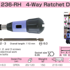 Sunflag JIS 1236-RH ratcheting screwdriver with reversible bit