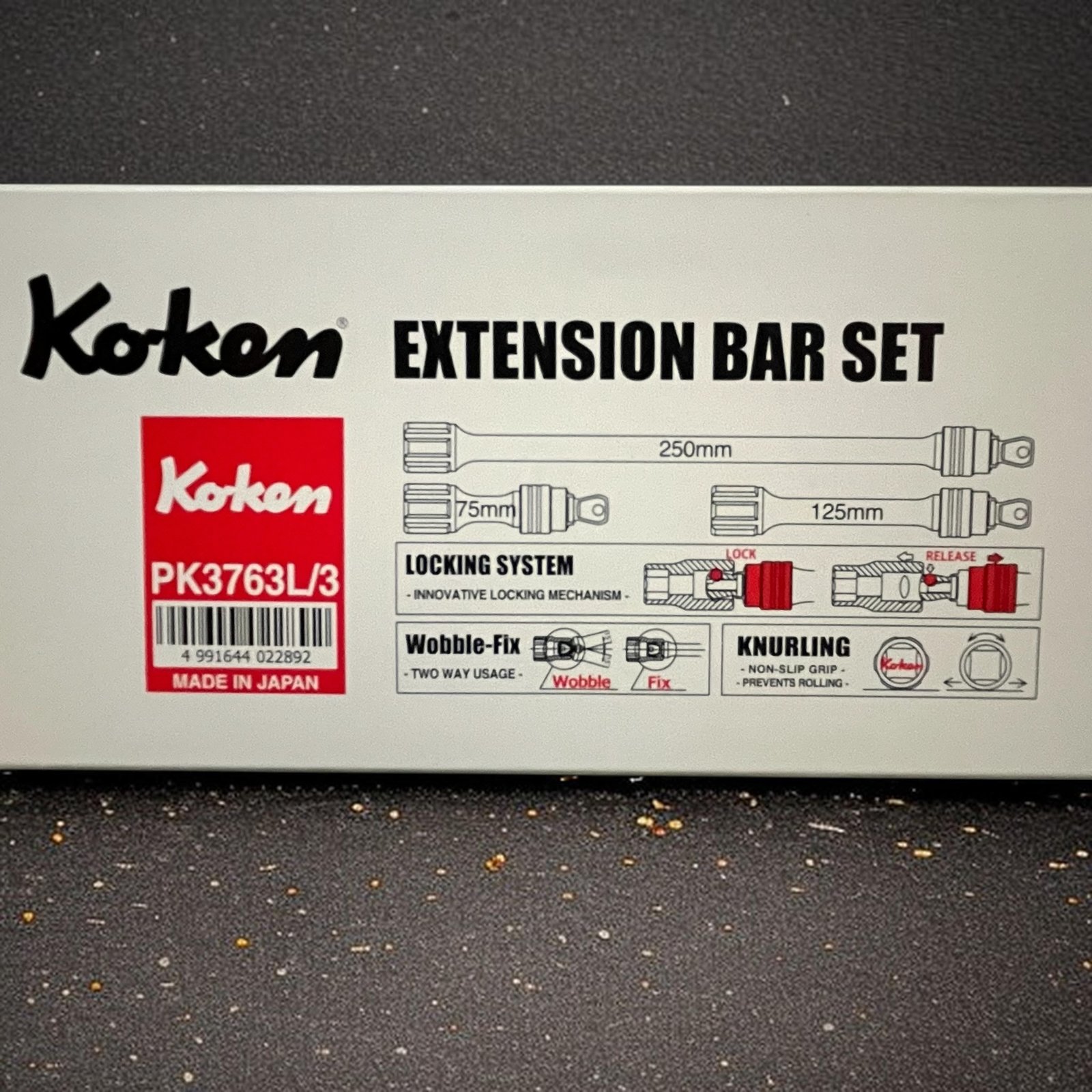 Koken 3/8" Dr. Locking Wobble-Fix Extension Bars - 3pc Set PK3763L/3