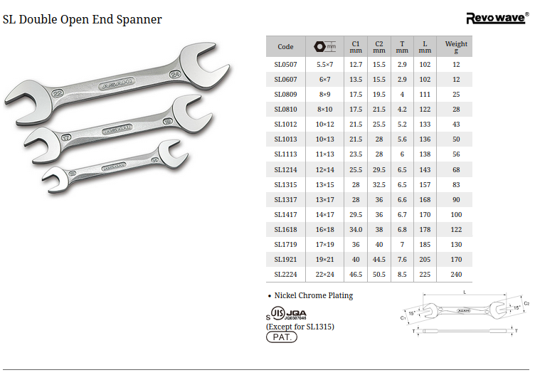 Asahi Revowave SL Double Open End Wrenches