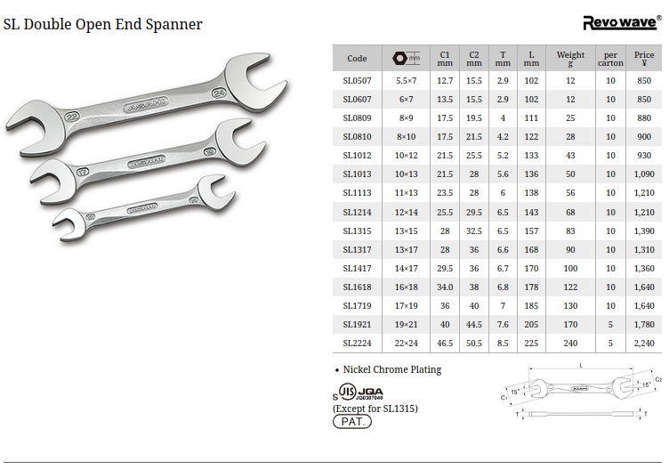 Asahi Revowave SL Double Open End Wrenches