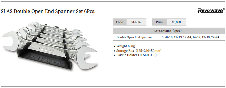 Asahi SLAS62 Revowave double open end wrench set