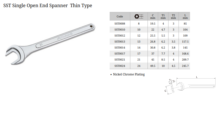 Asahi SST Single Open End Spanner Thin Type
