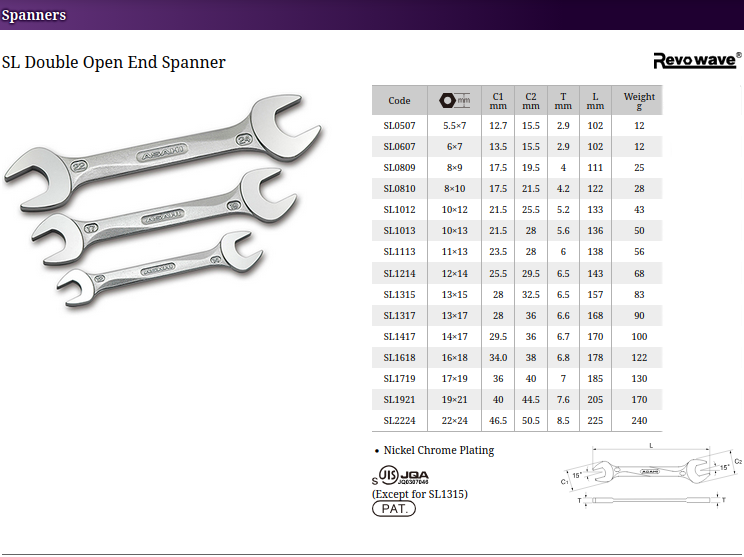 Asahi SLAS6 Double Open End Spanner Set
